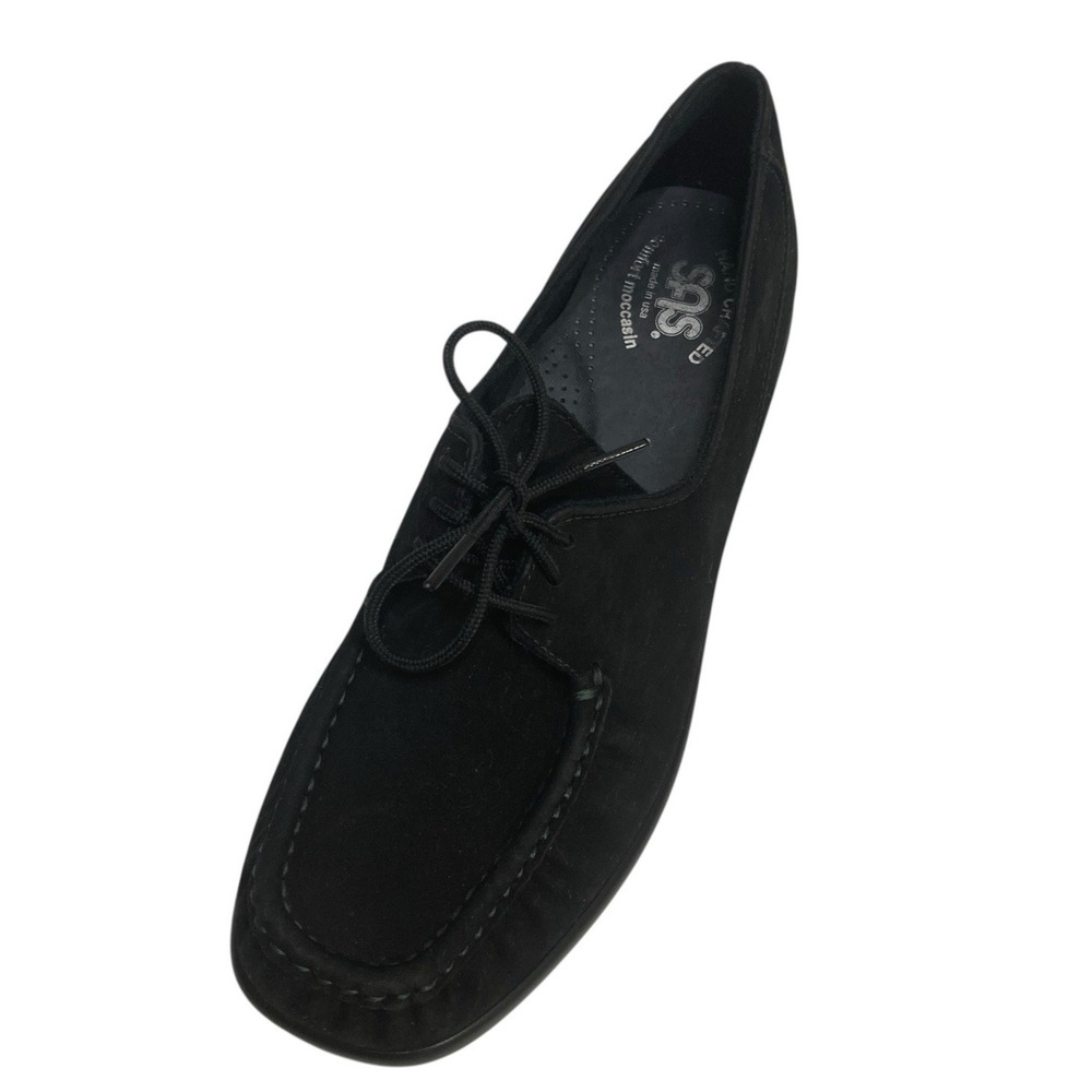 SAS Petra Lace Up Oxford Shoes‎ Suede Comfort Moccasin Women's 7.5 N Black Flats